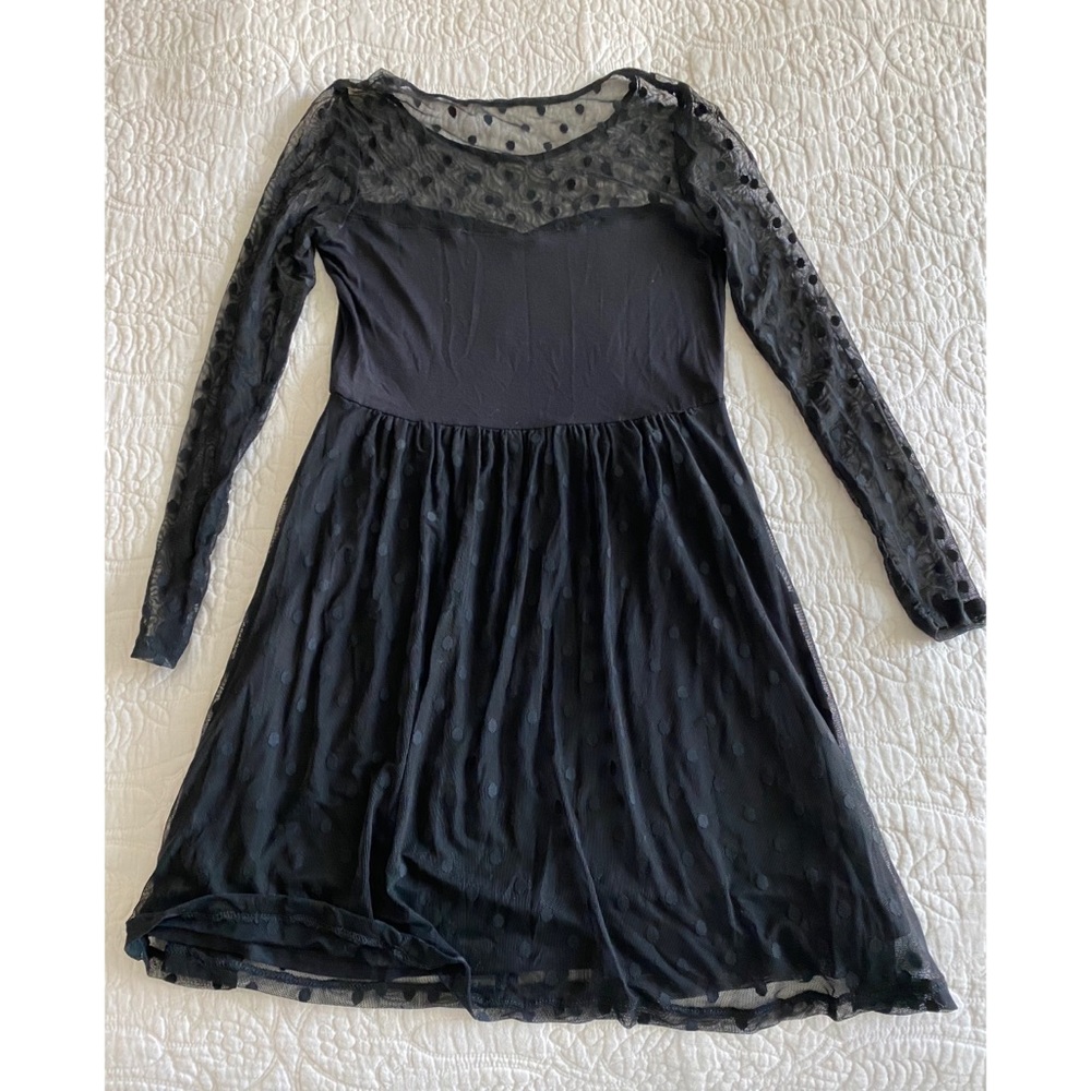 A Line Black Sheer Polkadot Dress